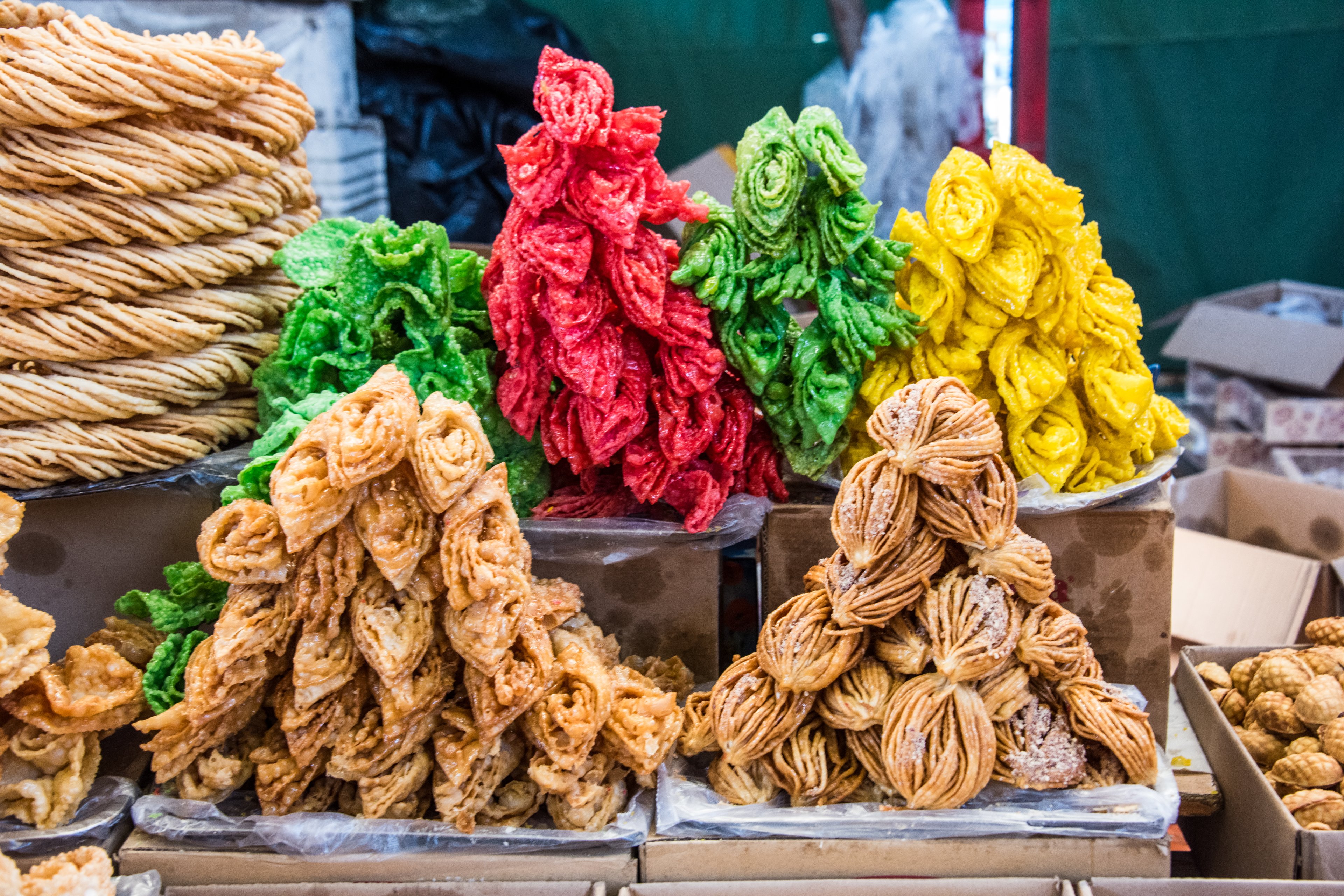 Close-up of traditional Kyrgyz chak-chak, a sweet fried dough dessert bound with honey.