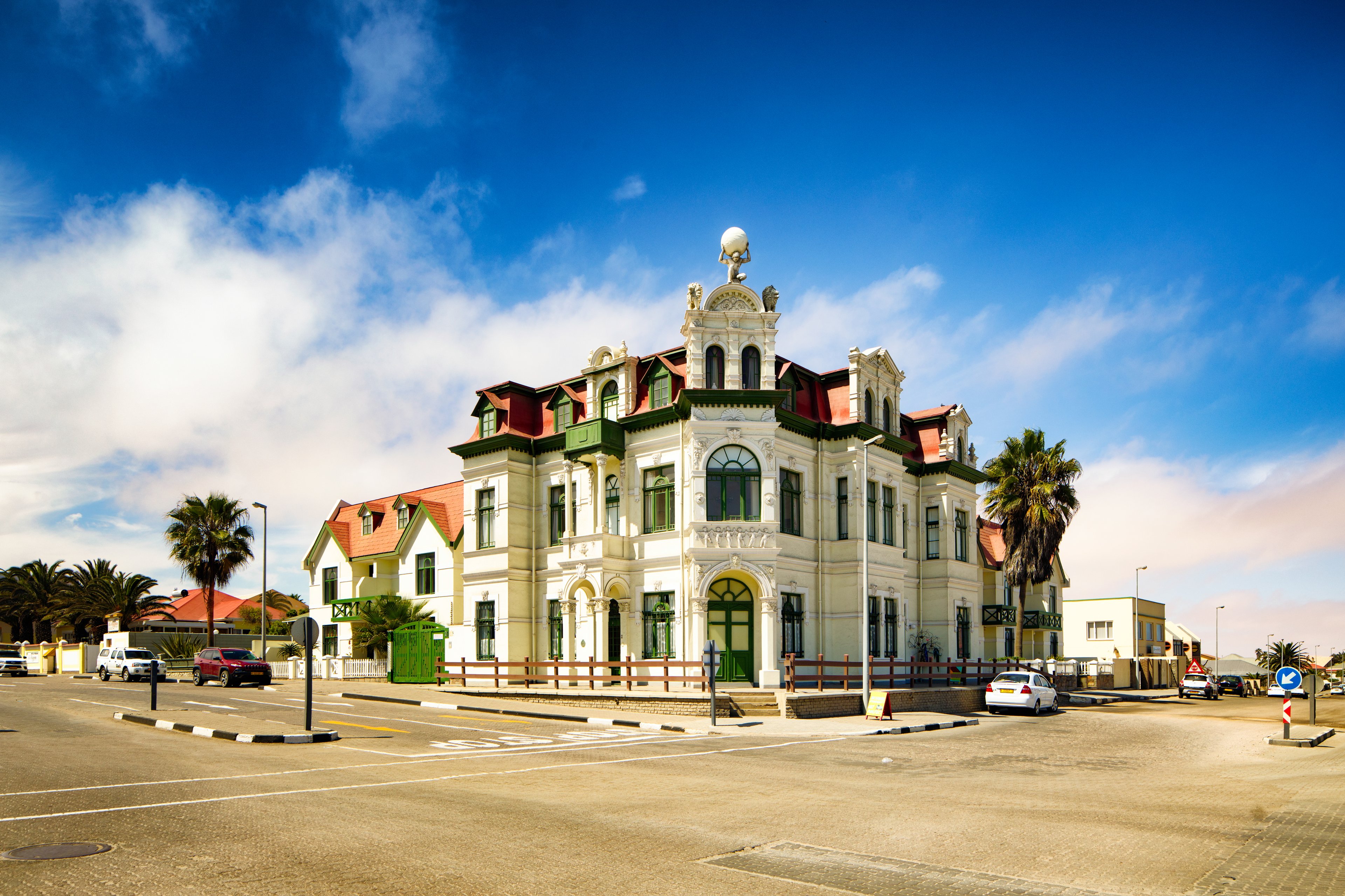 Swakopmund architecture shines at the Hohenzollern Building, a German colonial-era landmark on Namibia&rsquo;s Atlantic coast.