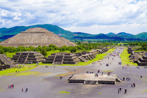 Tourists and locals at the Pre-Hispanic City of Teotihuacan.