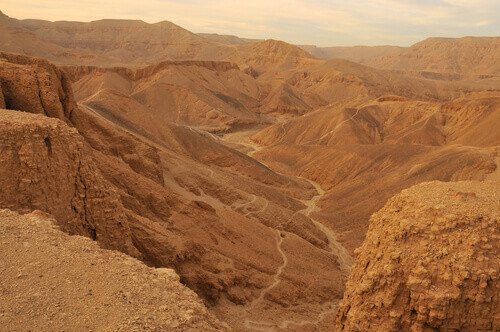 Valley of the Kings during sunset in Egypt.