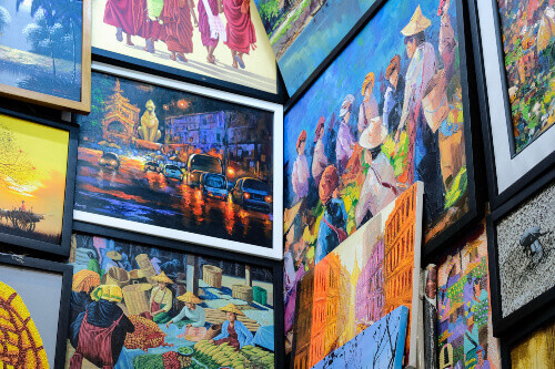 Beautiful local painting shop in Rangoon.