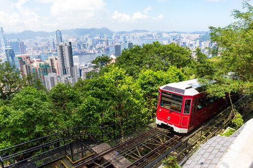 Riding the Peak Tram offers stunning views of Victoria Harbour and the city skyline