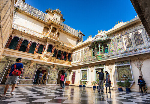 Stunning courtyards inside the City Palace of Udaipur.