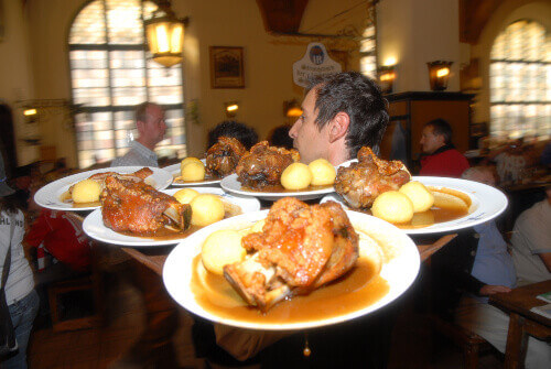 German Schweinshaxe on display.