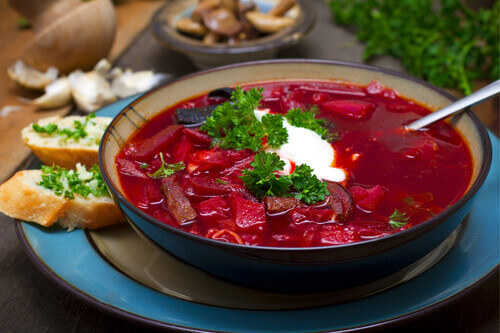 A soup that is as brightly coloured as beetroots, Borscht is a staple russian soup.