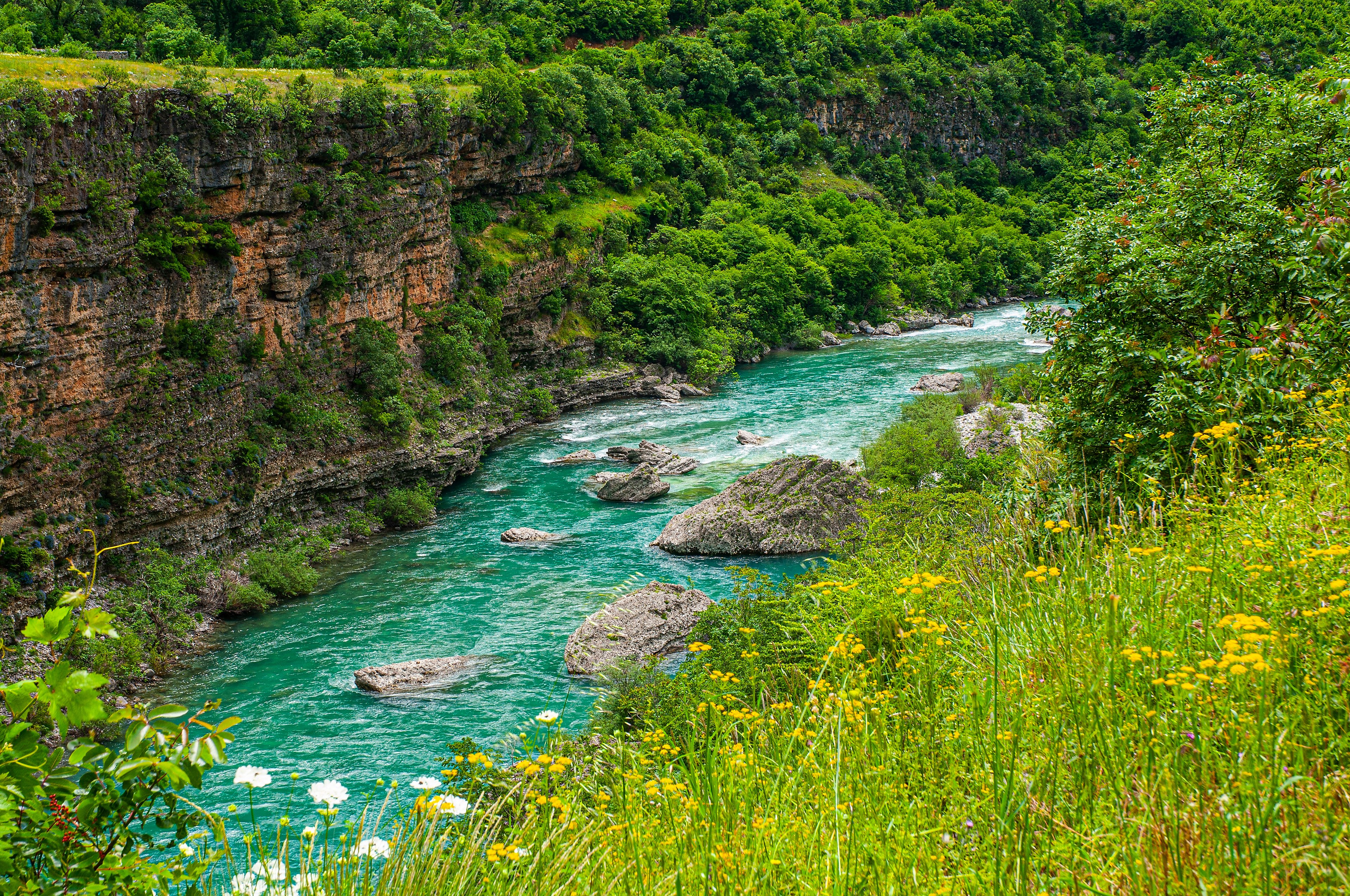 Aerial view of Moraca River Canyon in Montenegro, a natural highlight of Balkans travel.