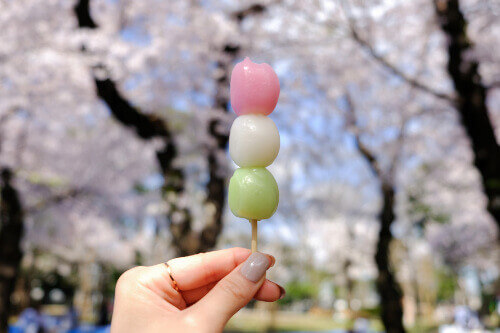 A Hanami Dango treat in Asukayama Park in Kita, Tokyo.
