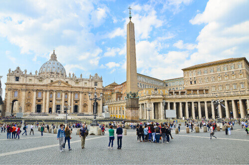 Tourists at Saint Peters Square in Vatican City.