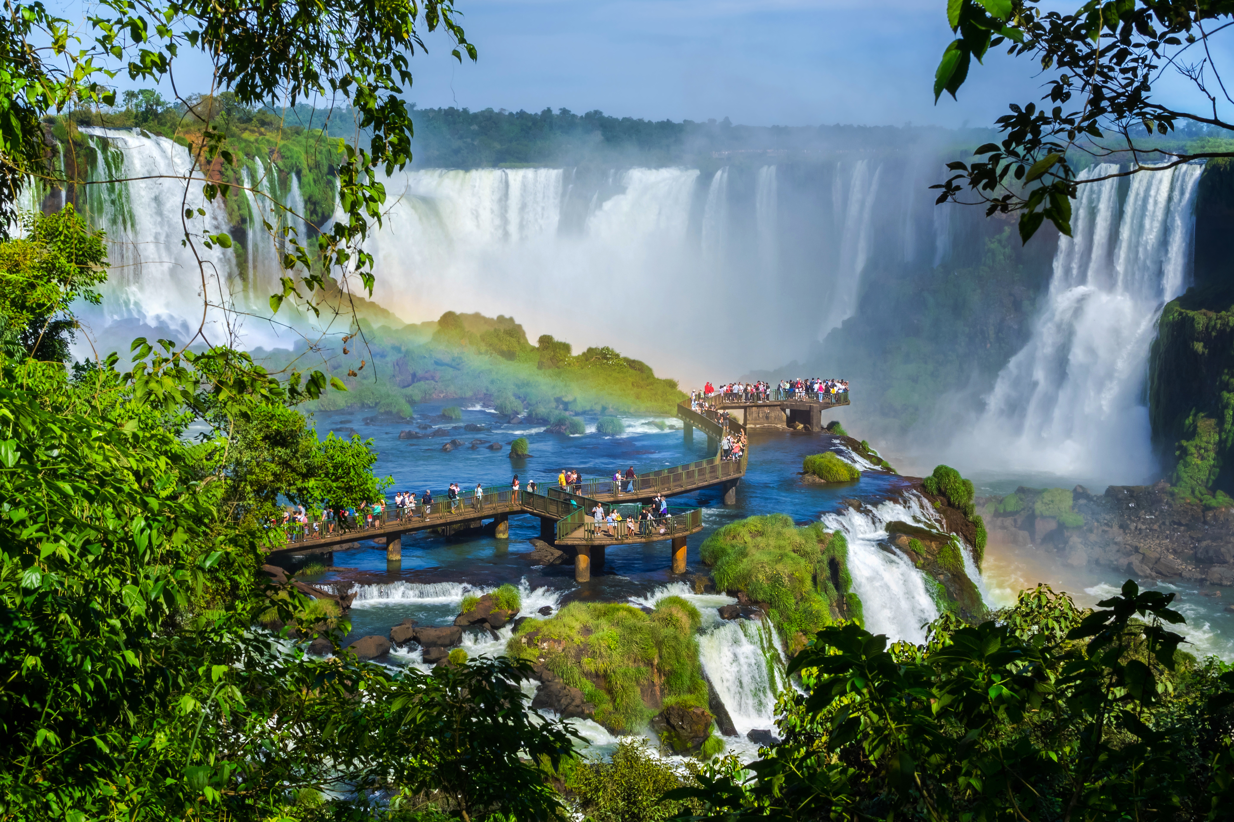 Tourists visiting Iguazu Falls, Foz do Iguacu in Brazil