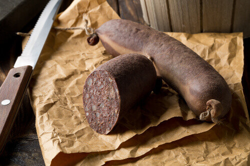 The German specialty blood sausage, Blutwurst.