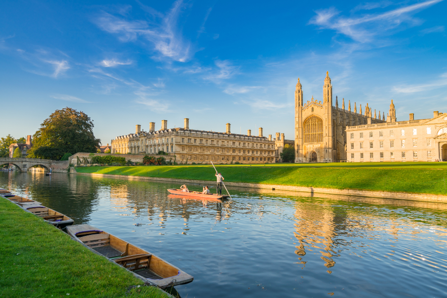 Punting in the River Cam near the Kings College Cathedral.