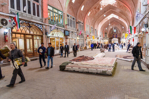 Persian carpets and rugs section in the Tabriz Grand Bazaar.