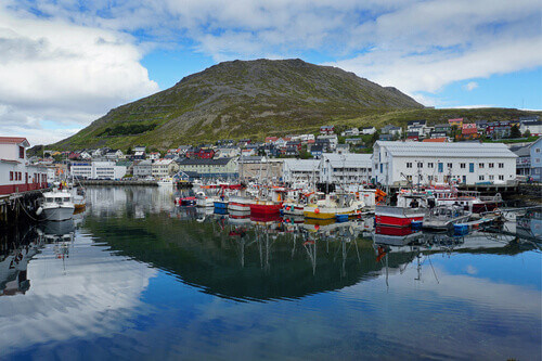 The picturesque Port of Honningsvag in Honningsvag.