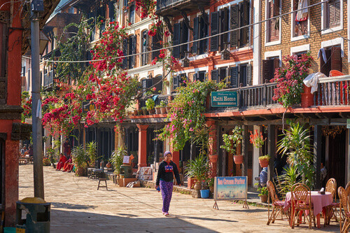 Beautiful street of old Bandipur City in Nepal.