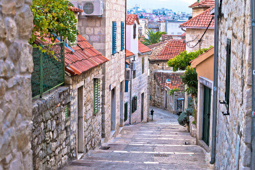 Old stone streets of the historic city of Split in Dalmatia.