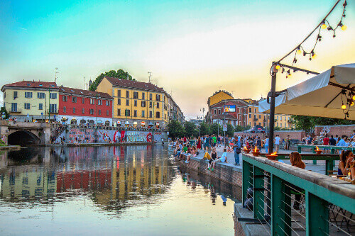 Naviglio Grande, a canal waterway which is one of the main nightlife places and fashion finds in Milan.
