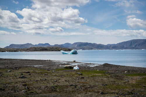 A melted iceberg floating in the coast of South Greenland.