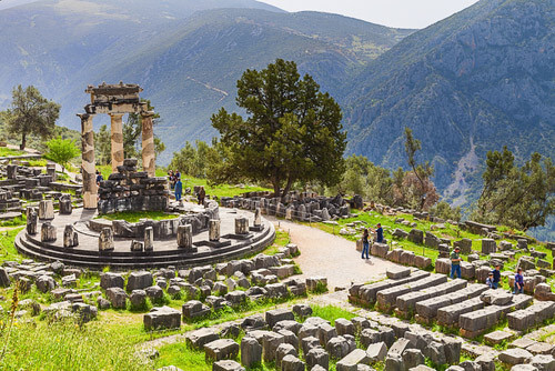 The Sanctuary of Athena ruins in Delphi.