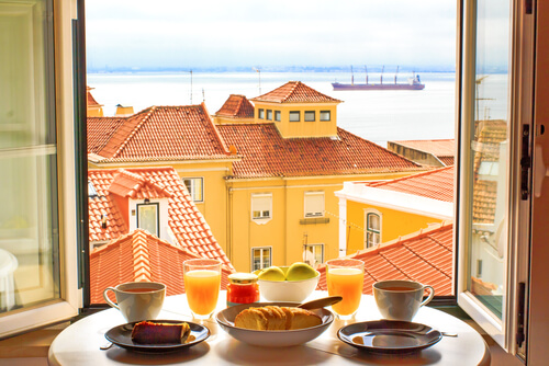 Breakfast with a relaxing view in Lisbon, Portugal.
