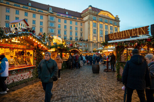 Visiting the Christmas market in Dresden.