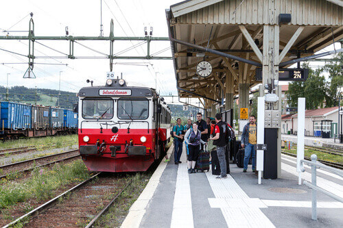 Tourists and locals on the platform at Ostersund Central Station.