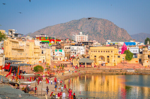 Indian people near the Holy Lake in Pushkar, Rajasthan.
