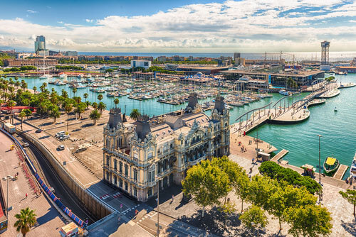 An aerial view of Port Vell, Barcelona.