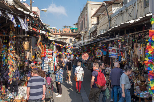 The bustling flea market or Shuk Hapishpishim in Jaffa, Israel.