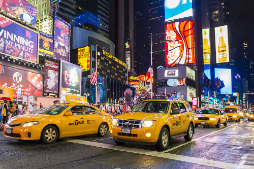 Yellow cabs in the iconic Times Square