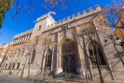 La Lonja gothic facade is a UNESCO Heritage Site in Valencia, Spain.