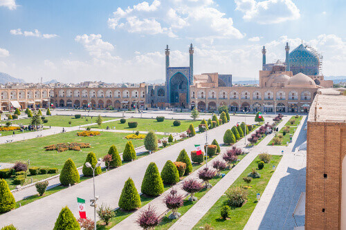 Imam Square overlooking Masjed e Shah in Esfahan, Iran.
