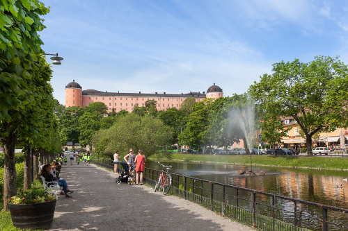 Swan pond near the historic Uppsala Castle.