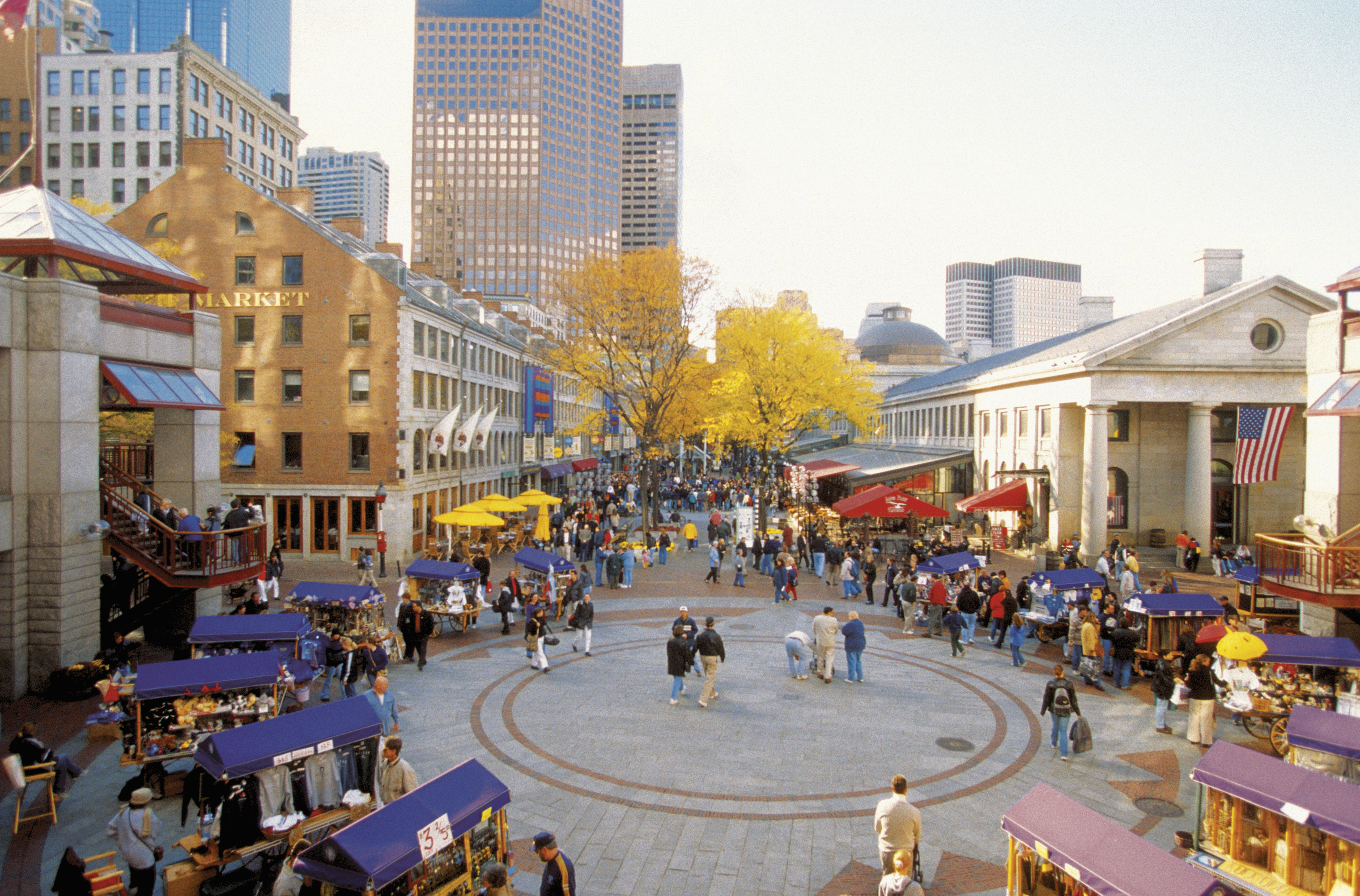 Quincy Market is a popular area with food stalls and shops
