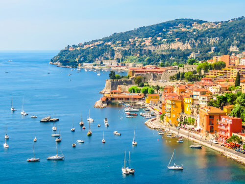 An aerial view of Villefranche-sur-Mer in Cote d'Azur.
