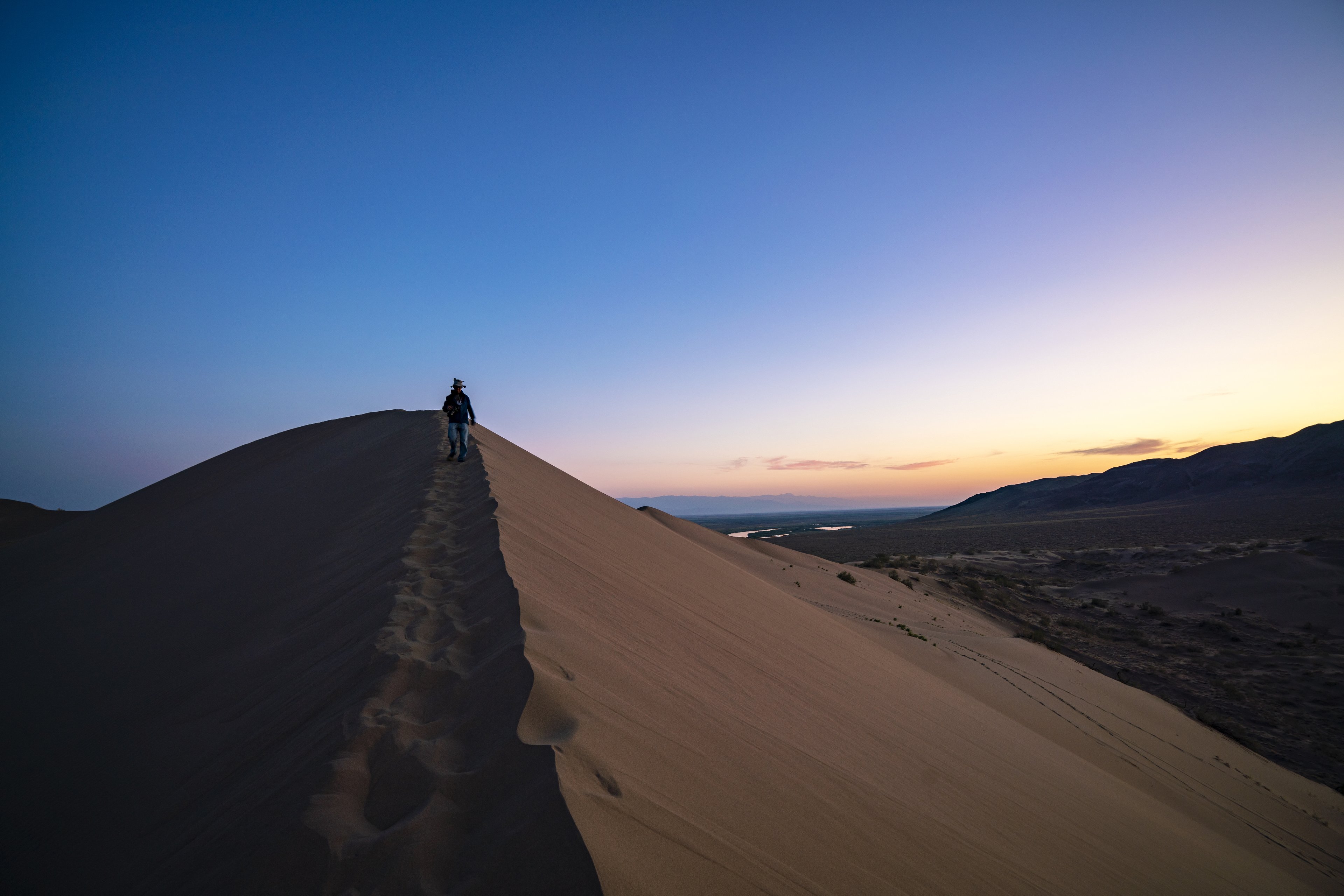 Sunset over the sand dunes in Altyn Emel National Park