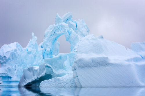 A large, natural iceberg formation in Antarctica.