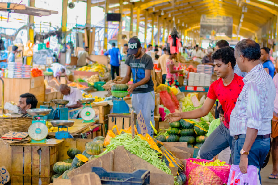 Close up of the people at Pettah Manning market in Colombo, Sri Lanka.