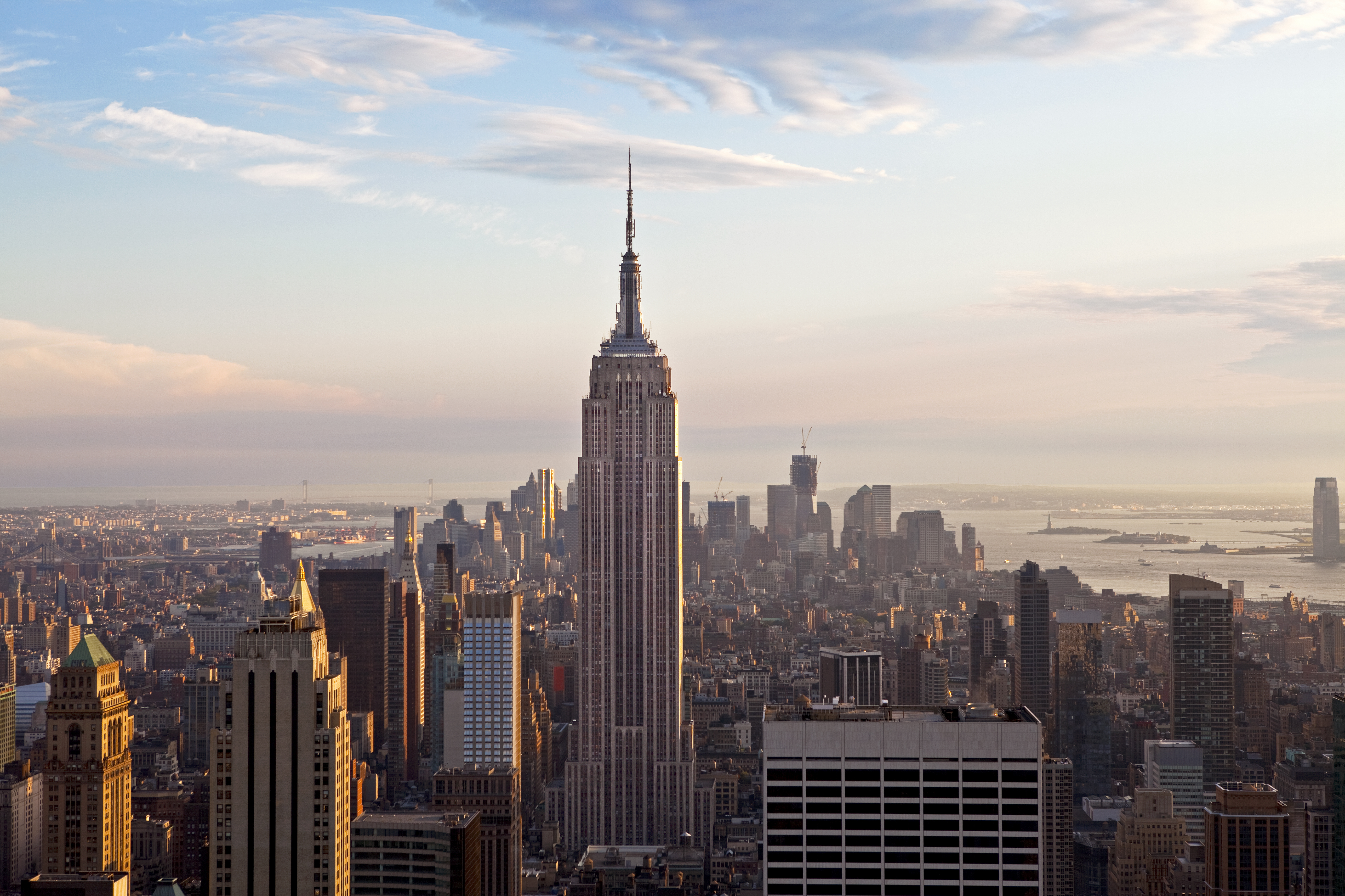 A breathtaking view of the Empire State Building from the observation deck at Rockefeller Center