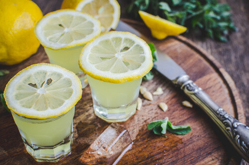 Shots of refreshing limoncello.