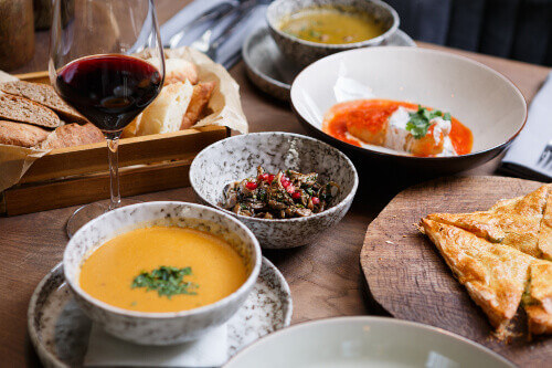 Traditional Georgian restaurant food, made even more special with Georgian wine.