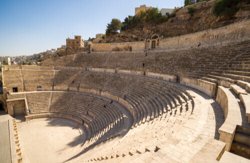 The historic Roman Amphitheatre in Amman, Jordan.