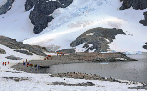 People on a shore excursion in Antarctica.
