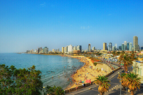 Waterfront beach views of Tel Aviv from the Old Jaffa.