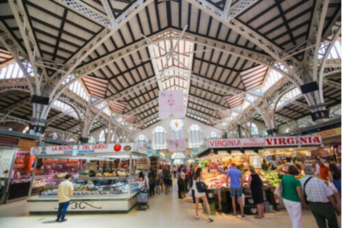 The stylish and functional interiors of Valencia Market, Spain.