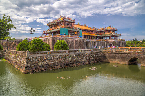 The Hue Imperial Palace with a Ngo Mon or Noon Gate visible in Hue, Vietnam.