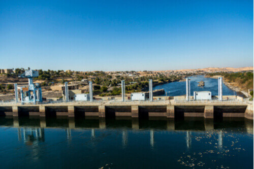 The picturesque Aswan Dam on the Nile, Egypt.