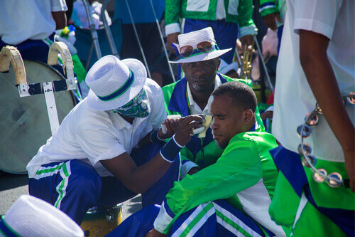 Minstrels celebrating the Carnival and marching in the Bo Kaap neighborhood in Cape Town, South Africa.