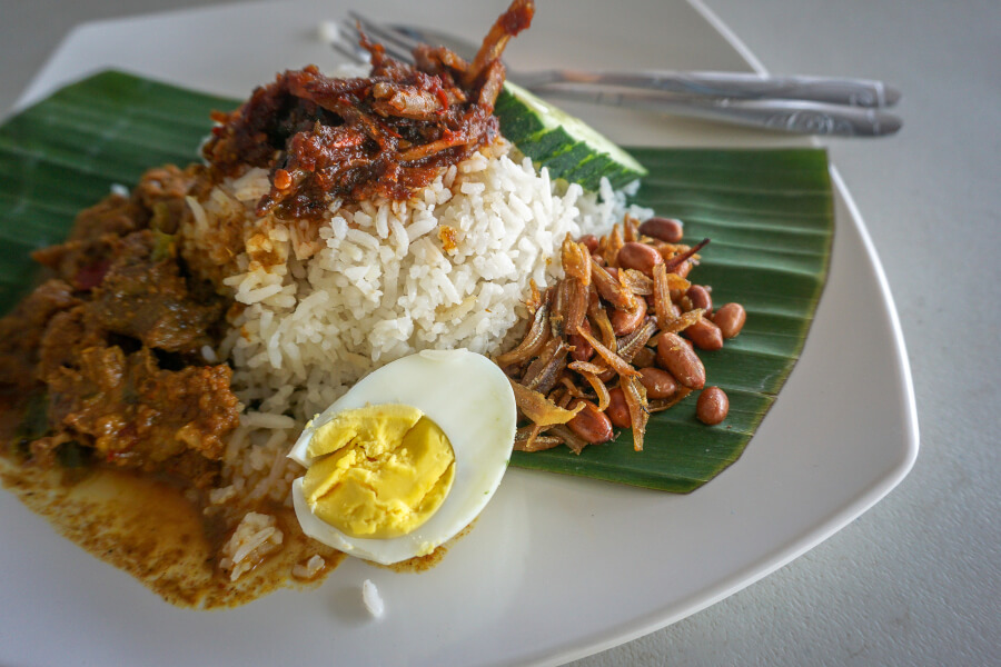 Nasi Lemak, a traditional spicy Malaysian dish