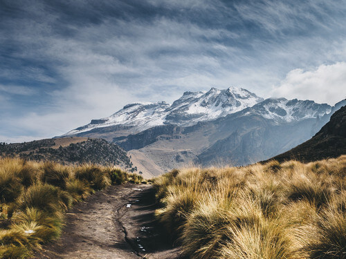 A landscape of a snowy mountain.