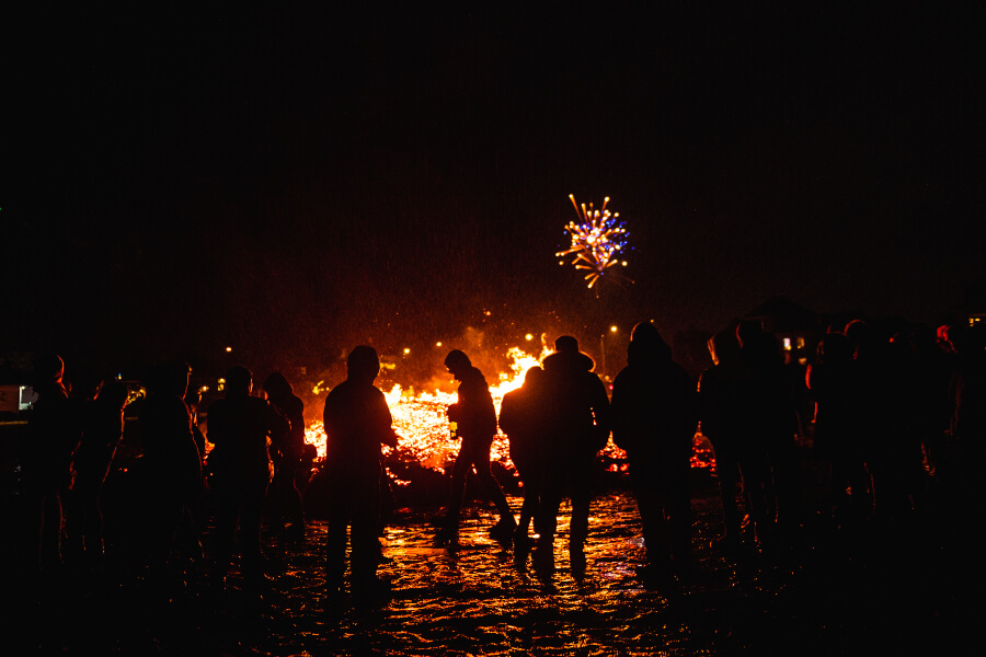 The traditional burning of bonfires before the new year in Iceland